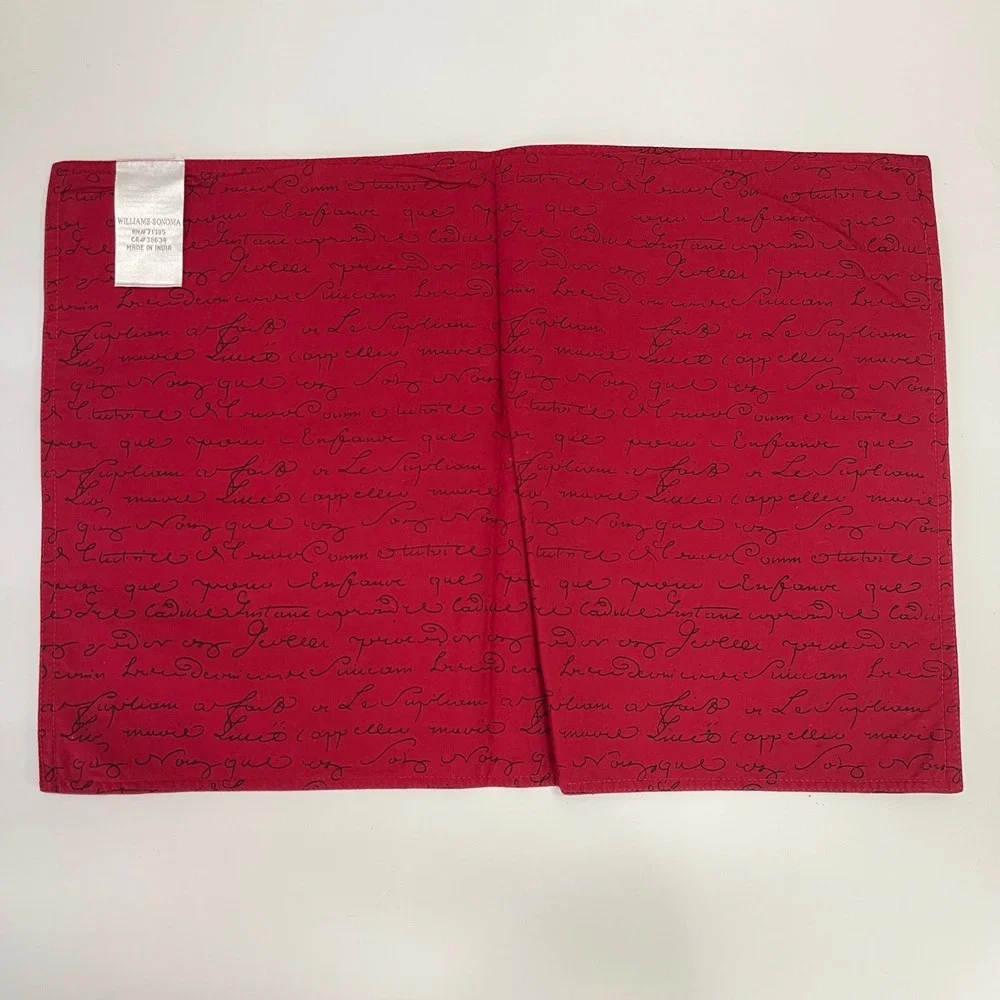 4 Williams Sonoma Placemats Rooster‎ French Script Cotton Cottage Farm Country